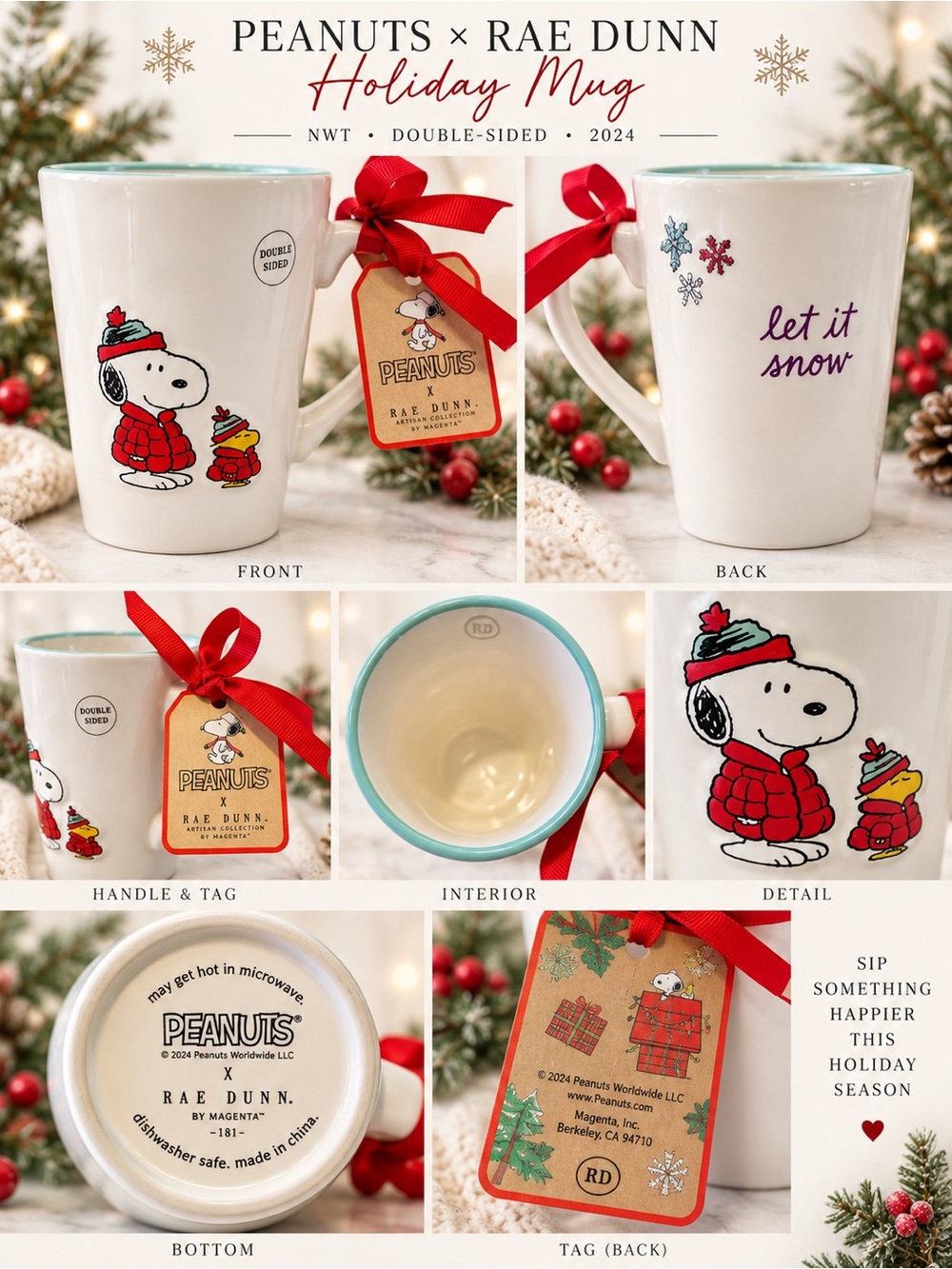 NWT Peanuts Snoopy Holiday Mug- Rae Dunn